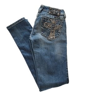 Miss Me Women's Skinny Jeans, Embellished Cross, Medium Wash, Size 25